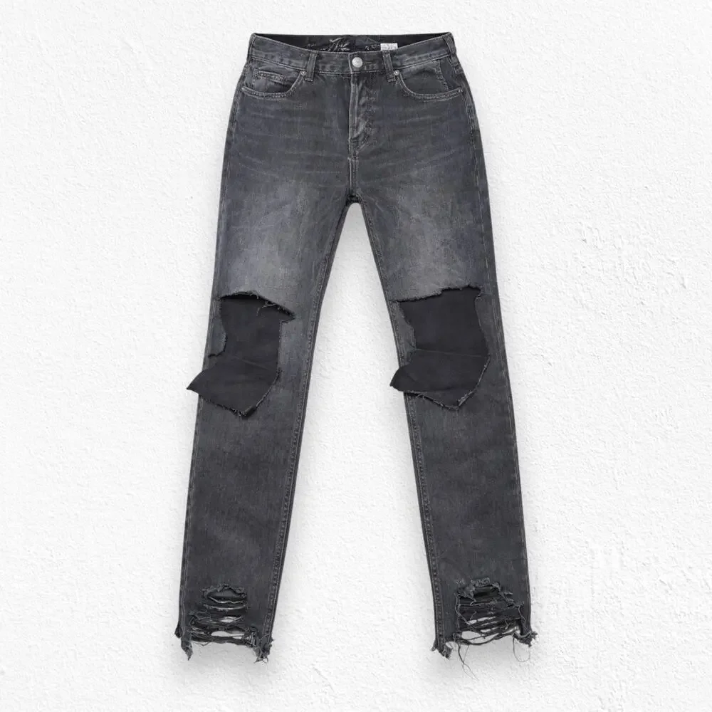 We The Free Black Distressed Mid Rise Crop Free People Grunge Jeans Size 26
